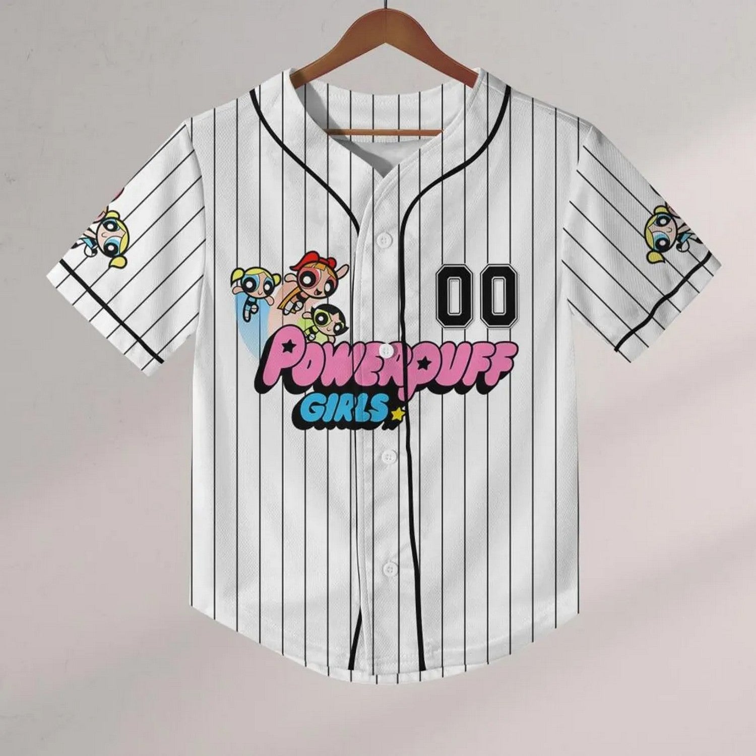 Custom Name Powerpuff Girls 90s White Baseball Jersey