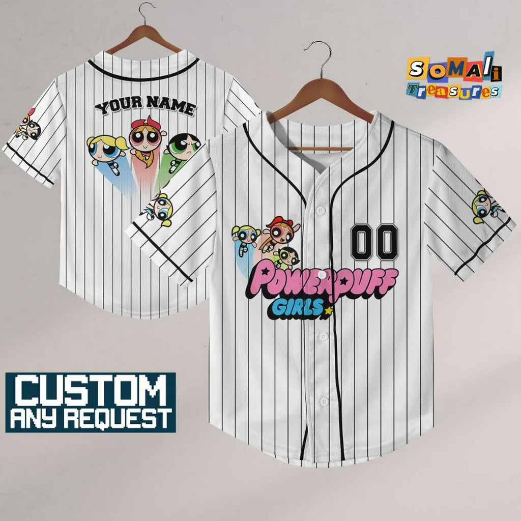 Custom Name Powerpuff Girls 90s White Baseball Jersey