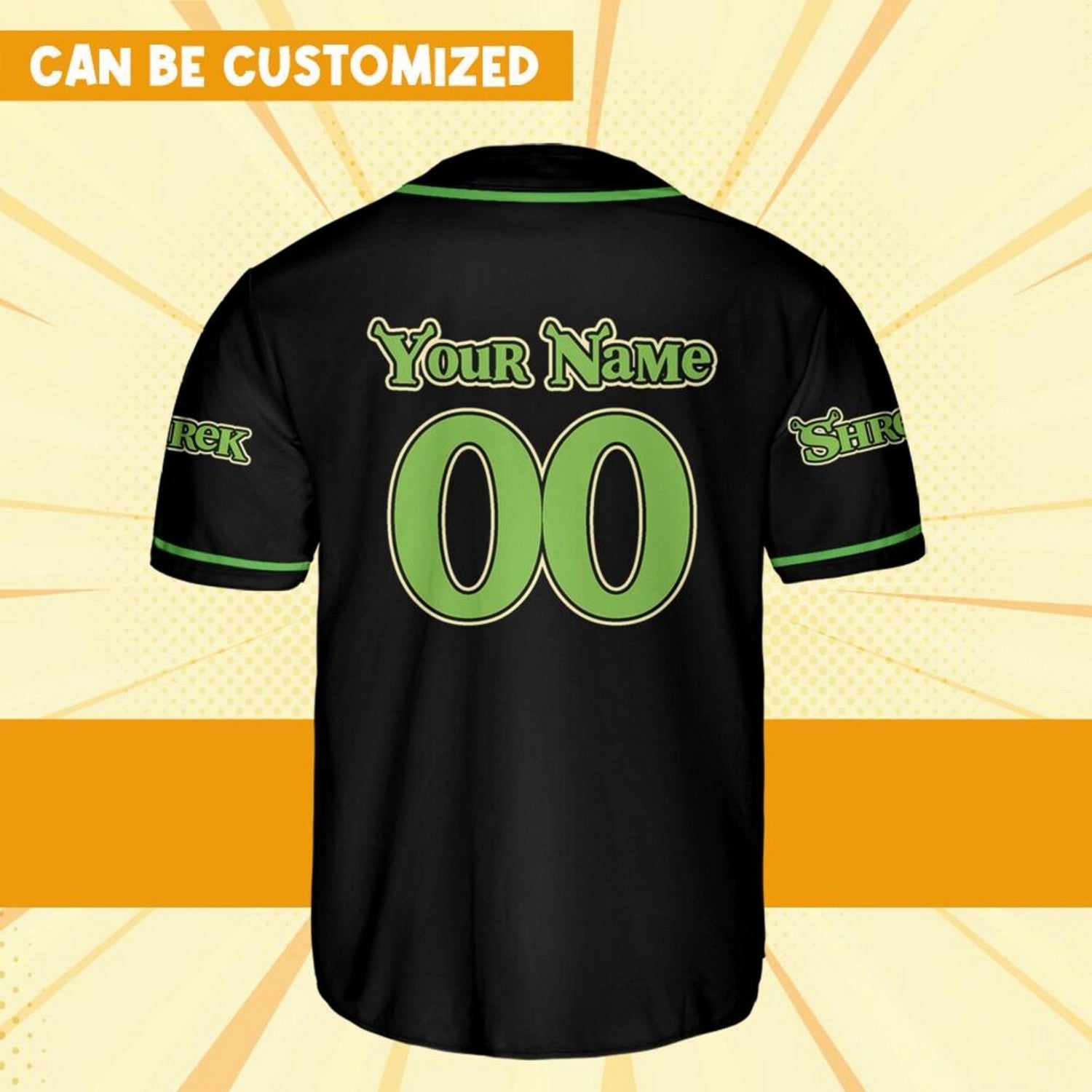 Custom Name Shrek Swamp Black Green Baseball Jersey