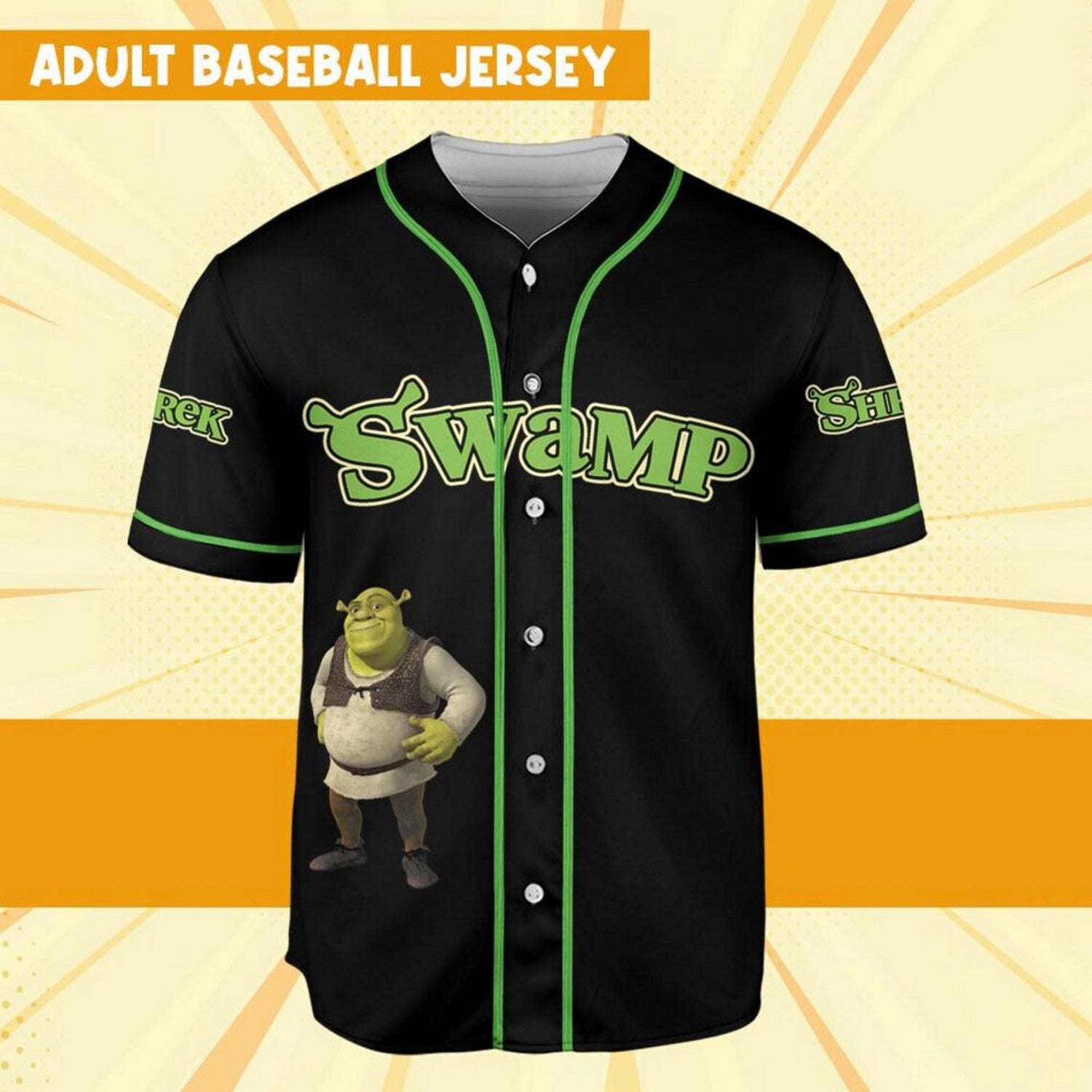 Custom Name Shrek Swamp Black Green Baseball Jersey