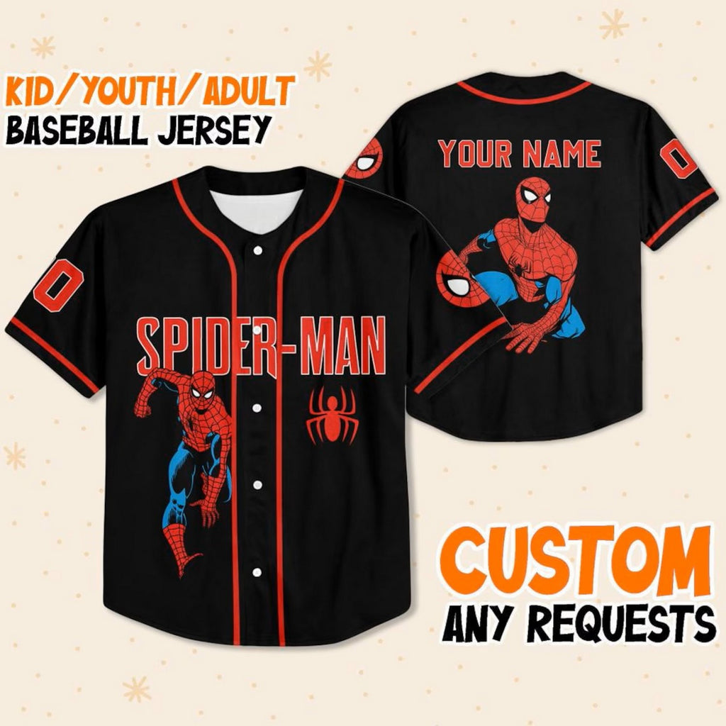 Custom Name Spiderman Spiderverse Peter Parker Black Baseball Jersey
