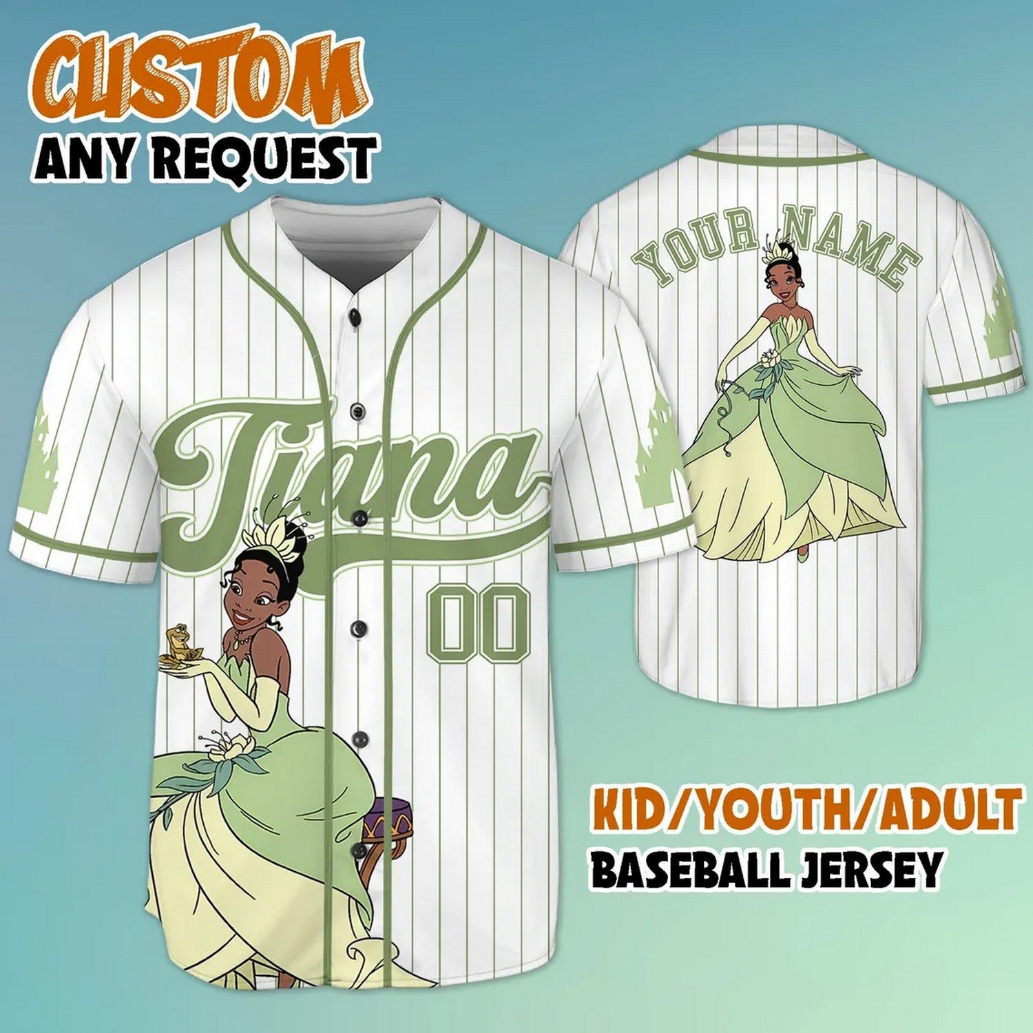Custom Name Tiana The Princess And The Frog Baseball Jersey