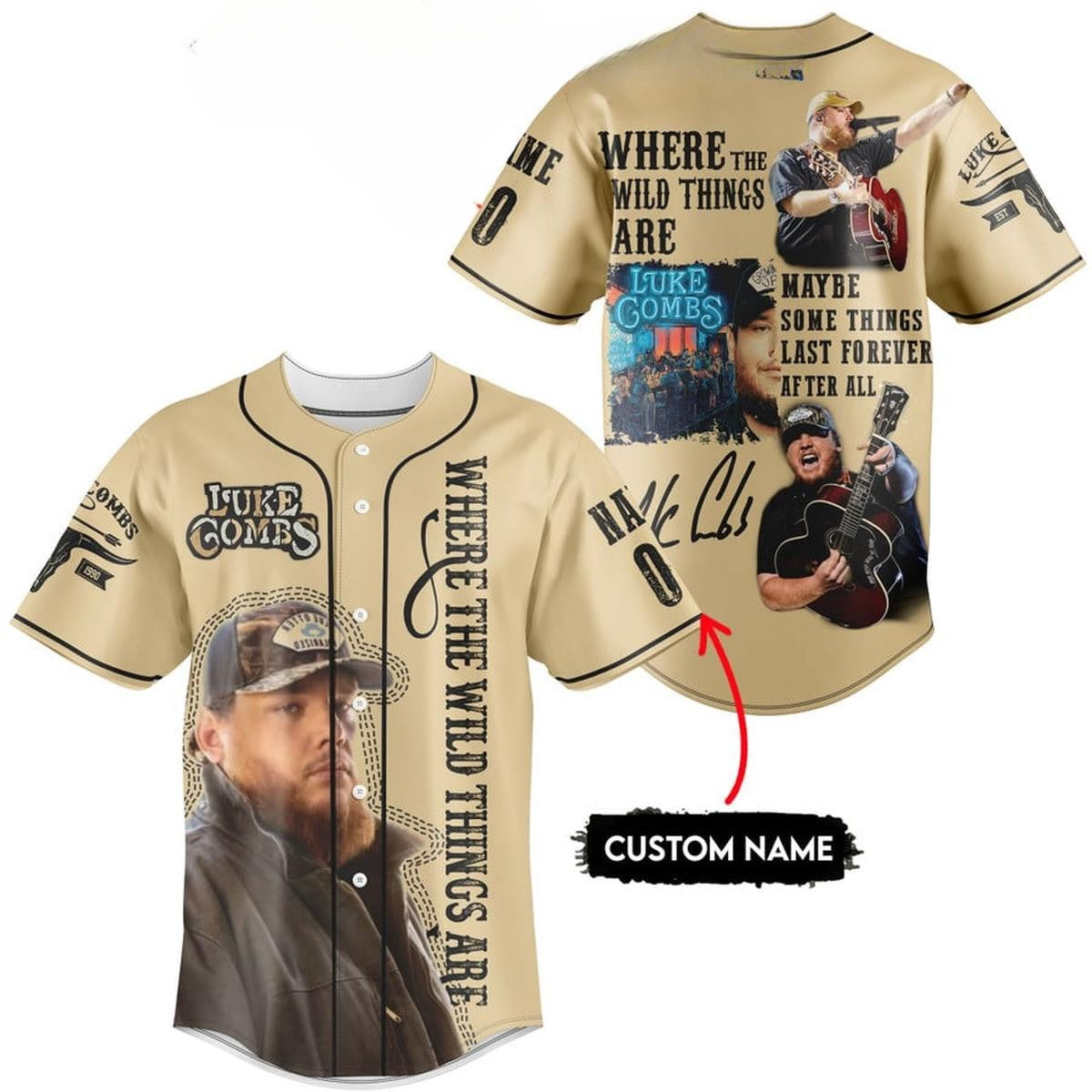 Customized Luke Combs Where The Wild Things Are Beige Baseball Jersey