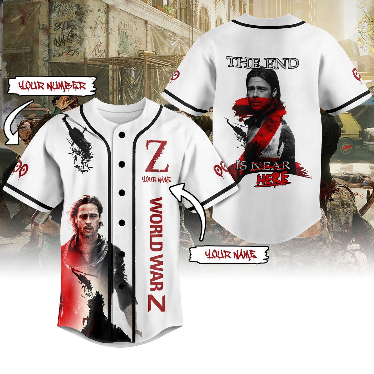 Customized The End Is Near World War Z Baseball Jersey