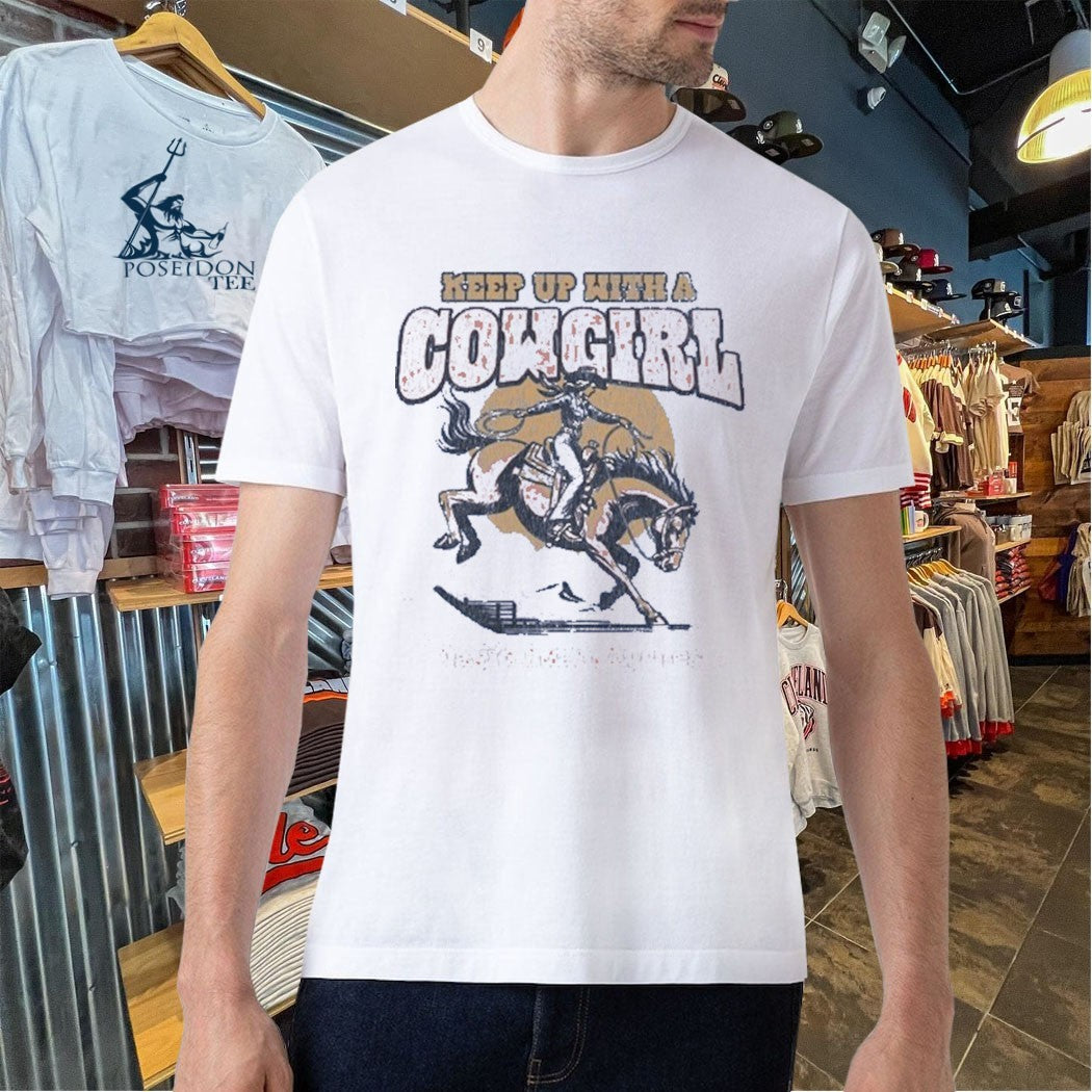 David Adam Byrnes Blue Keep Up With A Cowgirl T-shirt