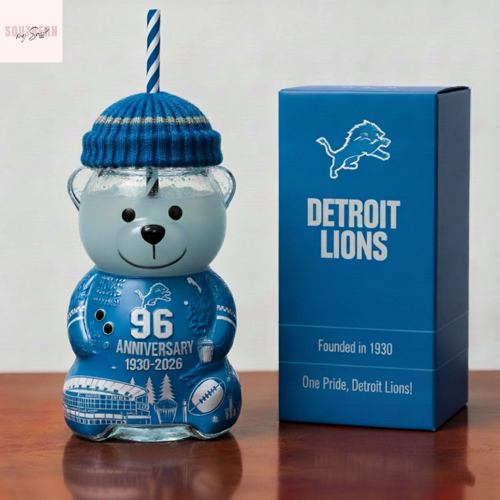 Detroit Lions 96th Anniversary 1930-2026 Bear Glass Cup