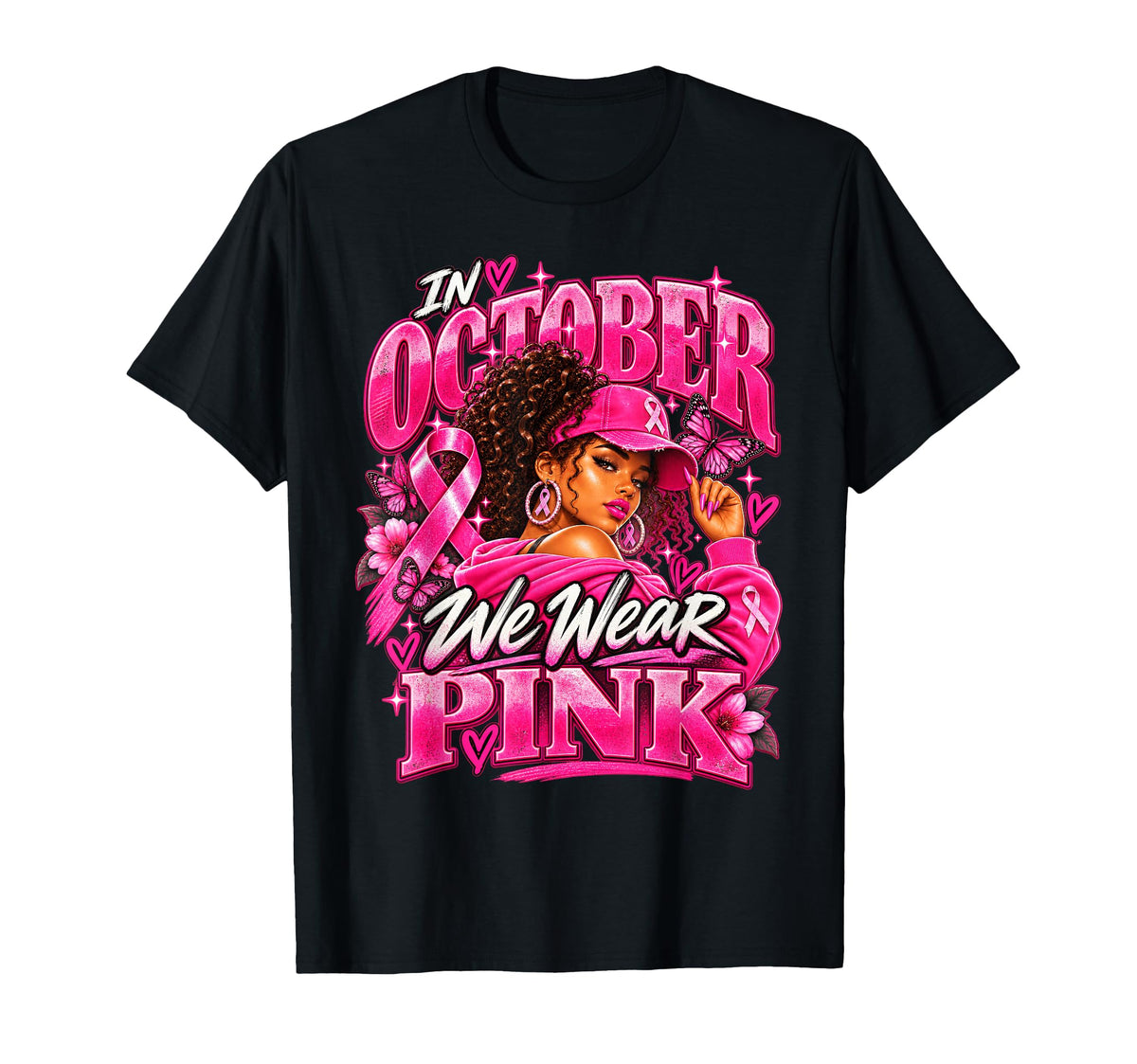 Breast Cancer Awareness African American Pink Ribbon Unisex T-shirt, Sweatshirt, Hoodie (1)
