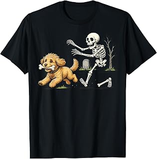 Goldendoodle Dog Stealing Bone Skeleton Halloween Unisex T-shirt, Sweatshirt, Hoodie (1)