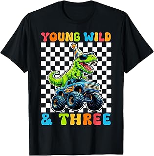Young Wild Three T-Rex Dino Monster Truck 3rd Birthday Unisex T-shirt, Sweatshirt, Hoodie (1)