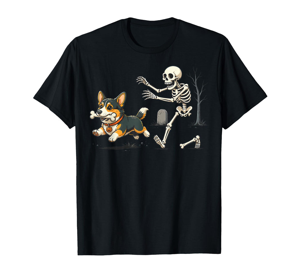 Corgi Dog Stealing Bone Skeleton Halloween Unisex T-shirt, Sweatshirt, Hoodie (1)