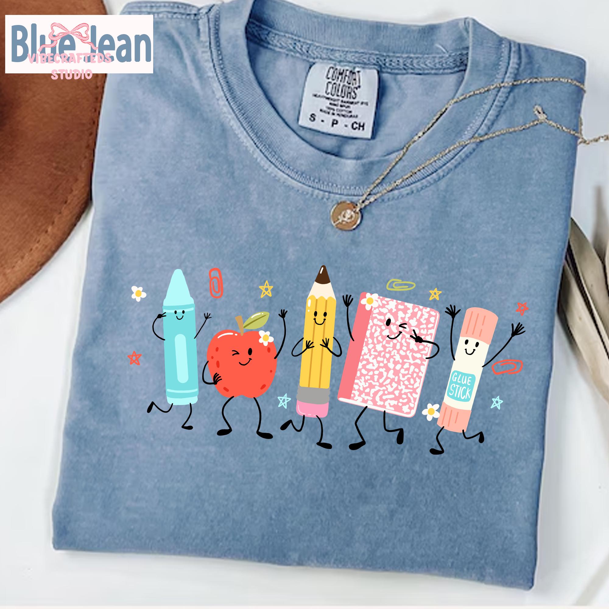 School Supplies Comfort Colors Back School Teacher Crayon Pencil Notebook Tee Kindergarten Teacher (2)