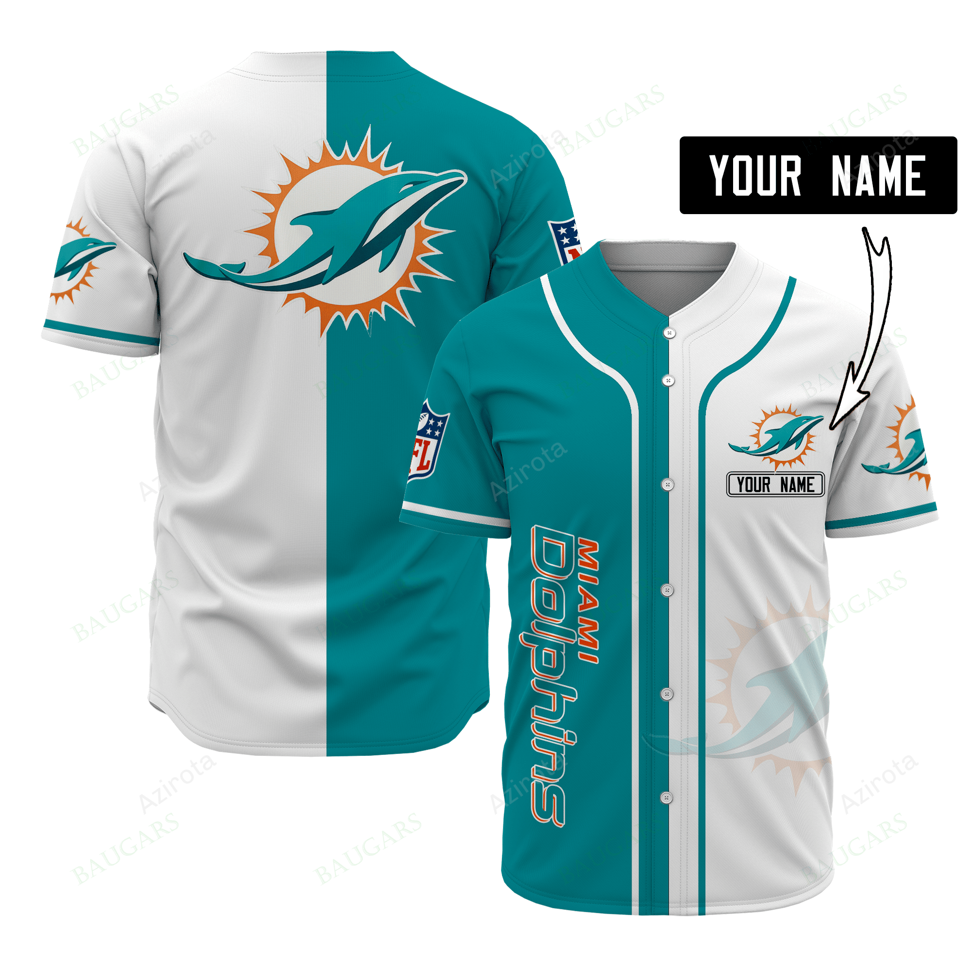 Miami Dolphins Personalized Baseball Jersey 496