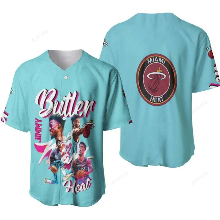 Miami Heat Jimmy Butler 22 Nba Most Improved Player Logo Team Sky Blue 3 D Designed Baseball Jersey N