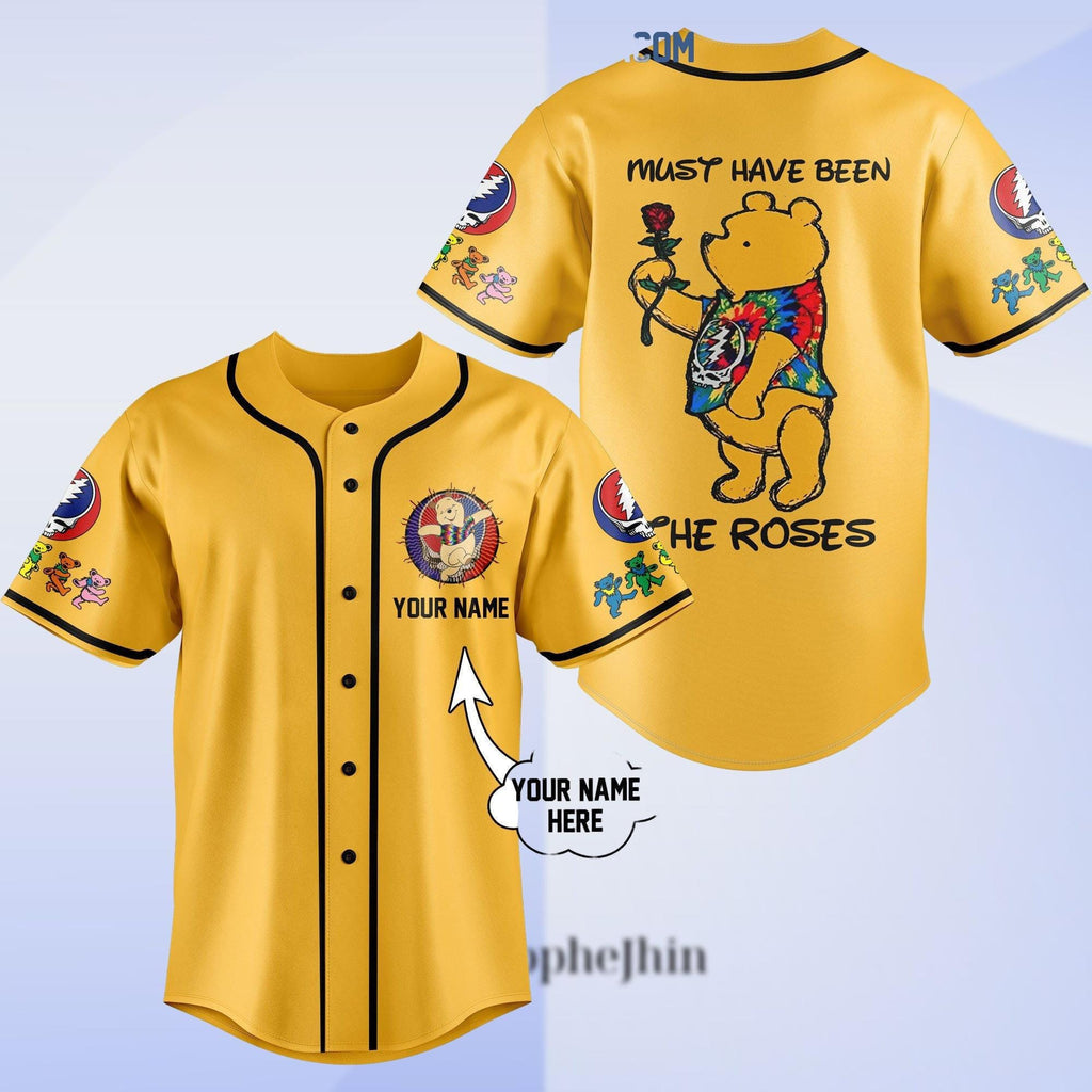 Grateful Dead Pooh Baseball Jersey, Hippie Pooh Shirt, Trippy Rose Tie Dye Pooh Top, Must Have Been the Roses Shirt, Festival Outfit