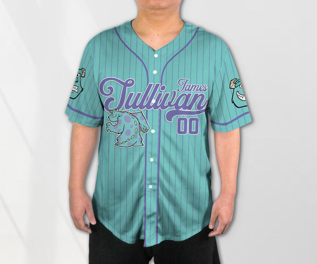 Custom Monster Inc James Sullivan Cyan Simple Baseball Jersey Personalized Baseball Team Jersey Shirt Birthday Gift For Monster Inc Fans