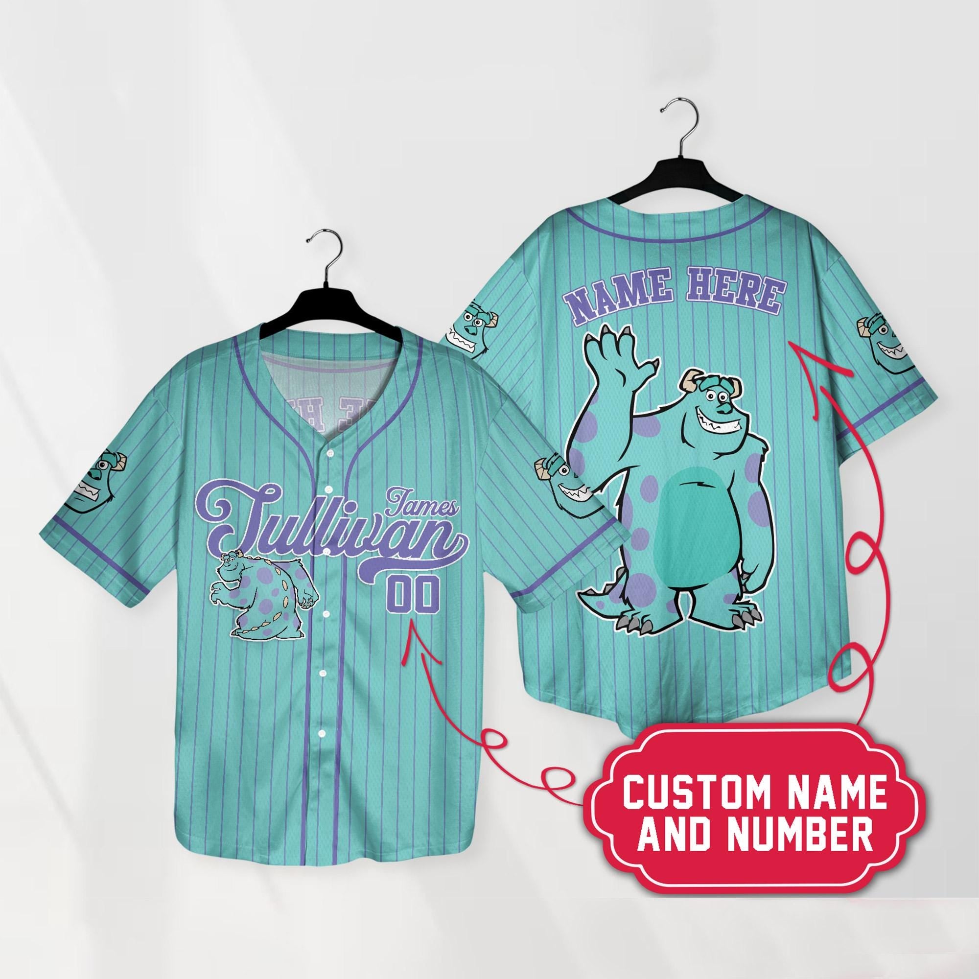 Custom Monster Inc James Sullivan Cyan Simple Baseball Jersey Personalized Baseball Team Jersey Shirt Birthday Gift For Monster Inc Fans