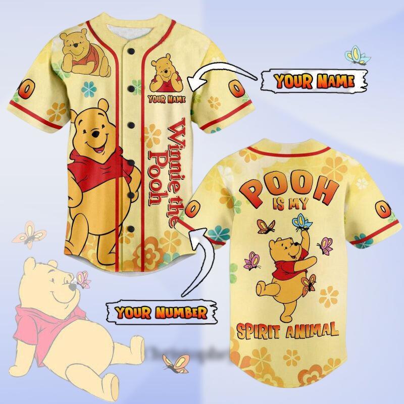 Pooh Is My Spirit Animal Baseball Jersey, Personalized Pooh Shirt, Cute Cartoon Character Top, Gift for Her, Baseball Jersey Kids
