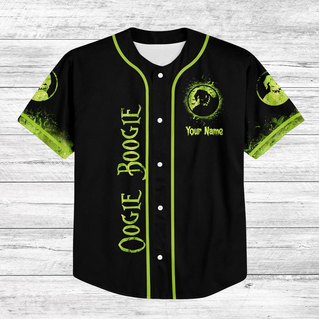 Custom Oogie Boogie Baseball Jersey, Nightmare Halloween Shirt, Glow Green Spooky Jersey, Personalized Halloween Costume Tee