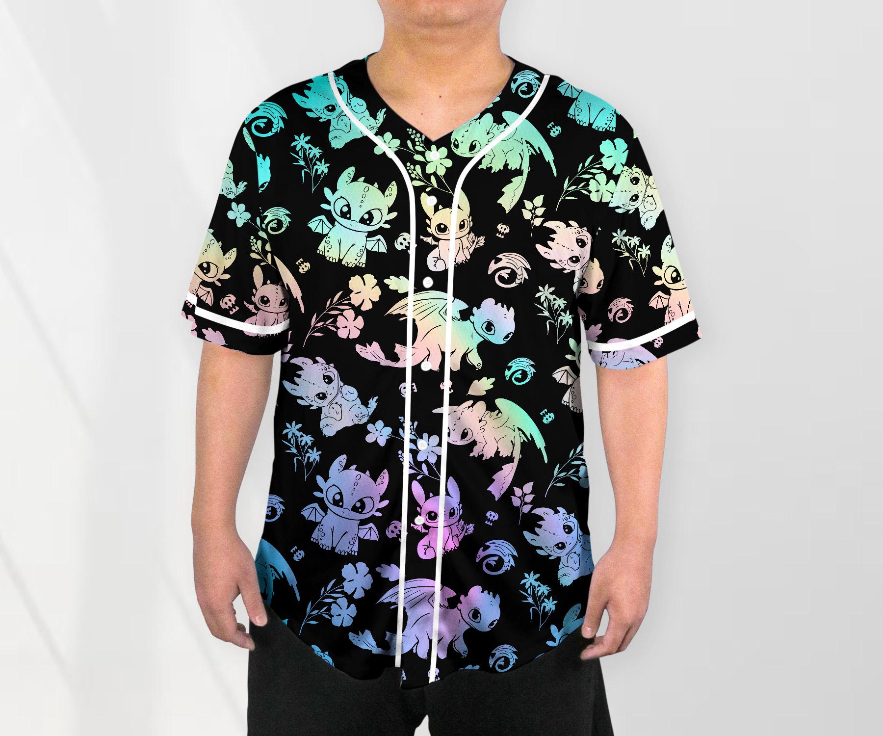 Toothless Baseball Jersey Shirt, Cute Dragon Button Up Shirt, Pastel Dragon Jersey Gift for Adults, Unisex Dragon Shirt