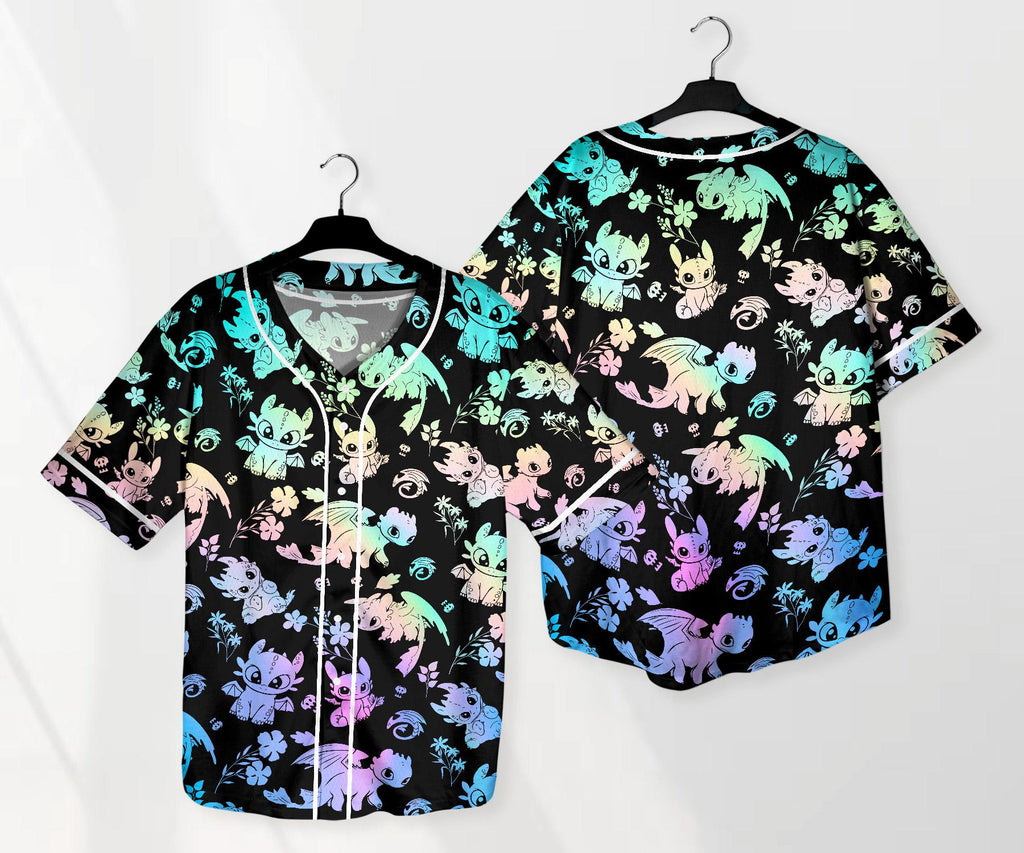 Toothless Baseball Jersey Shirt, Cute Dragon Button Up Shirt, Pastel Dragon Jersey Gift for Adults, Unisex Dragon Shirt