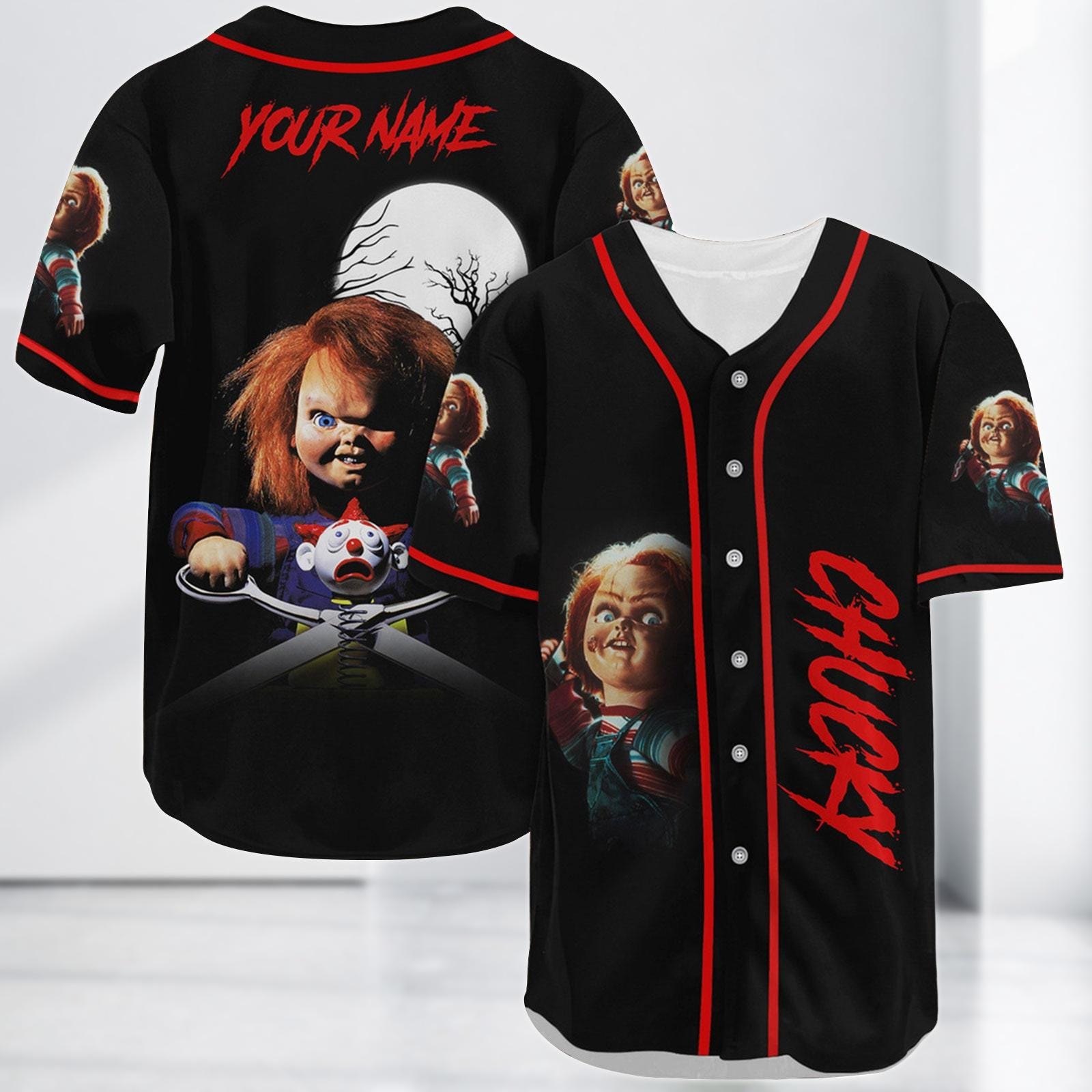 Chucky Baseball Jersey, Halloween Horror Jersey Shirt, Child’s Play Scary Baseball Shirt, Halloween Kids Jersey Gift