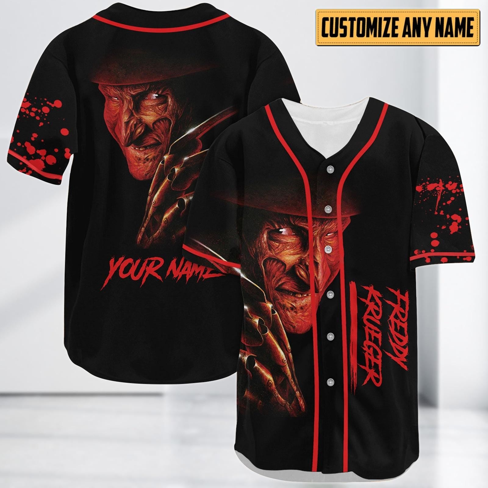 Custom Freddy Krueger Baseball Jersey, Halloween Horror Shirt, Scary Movie Jersey Shirt, Halloween Gift For Kids