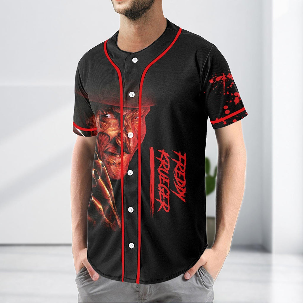 Custom Freddy Krueger Baseball Jersey, Halloween Horror Shirt, Scary Movie Jersey Shirt, Halloween Gift For Kids