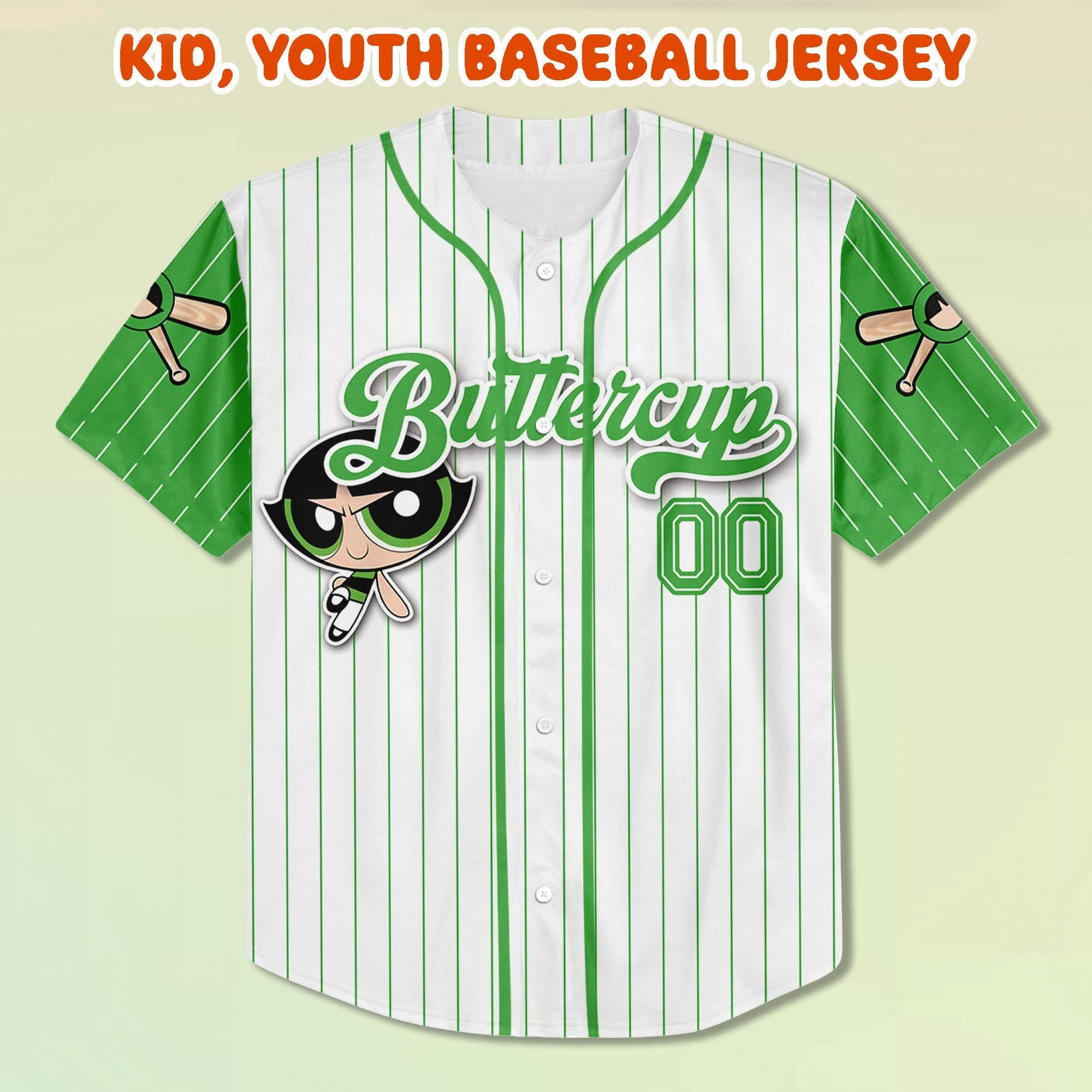 Custom Buttercup Baseball Jersey, Kid Youth Adult Jersey, Personalized Name Number Shirt, Power Cartoon Team Jersey, Gift for Fans