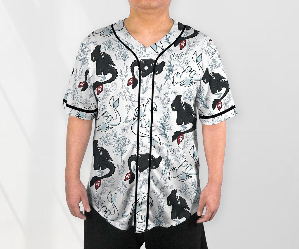 Toothless Baseball Jersey Shirt, Light Fury Dragon Button Up Shirt, Cute Dragon Gift for Adults, Unisex Fantasy Jersey, Toothless Shirt Gift