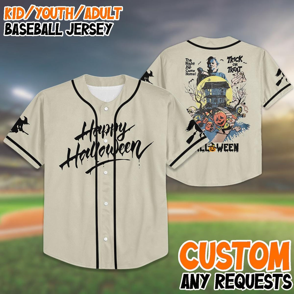 Custom Halloween Baseball Jersey, Happy Halloween Shirt, Kid Youth Adult Jersey, Trick or Treat Outfit, Spooky Matching Family Top