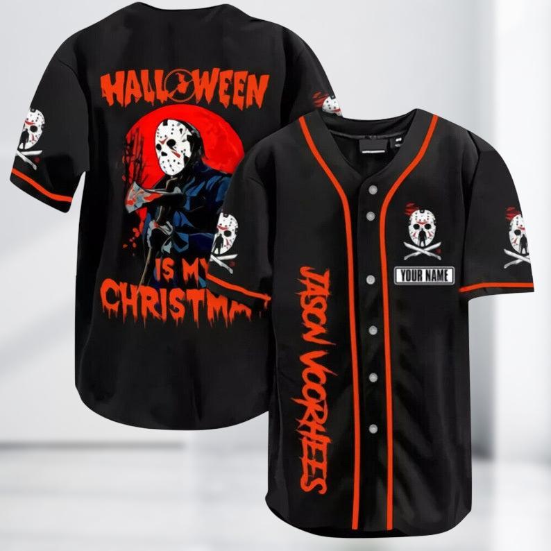 Halloween Jason Voorhees Baseball Jersey, The Friday The 13th Jersey Kids Shirt, Horror Inspired Men Jersey, Halloween Kids Jersey Shir