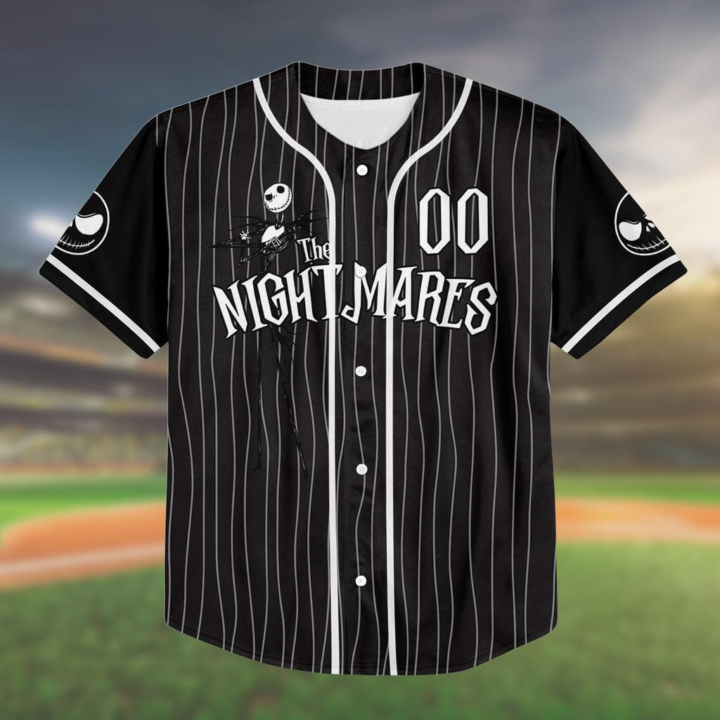 Custom Birthday Baseball Jersey, Jack Skellington Pinstripe Shirt, Personalized Name Number, Spooky Birthday Gift, Halloween Party