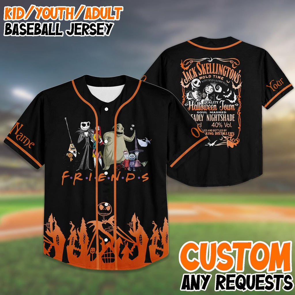 Custom Halloween Baseball Jersey, Personalized Jack Skellington Shirt, Spooky Team Jersey, Halloween Party Outfit, Gift for Him/Her