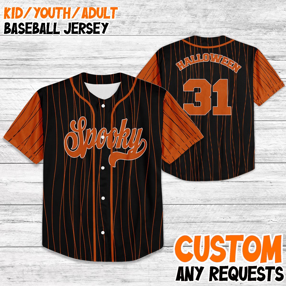 Custom Spooky Baseball Jersey, Halloween Jersey Shirt, Kids Youth Adult Matching Halloween Outfit, October 31 Costume Jersey Tee