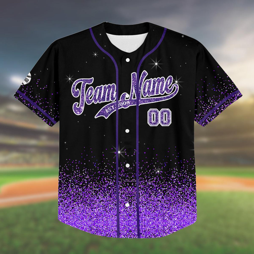 Custom Glitter Baseball Jersey Birthday Gift, Kids And Adults Sparkle Jersey, Personalized Name And Number, Purple Bling Shirt