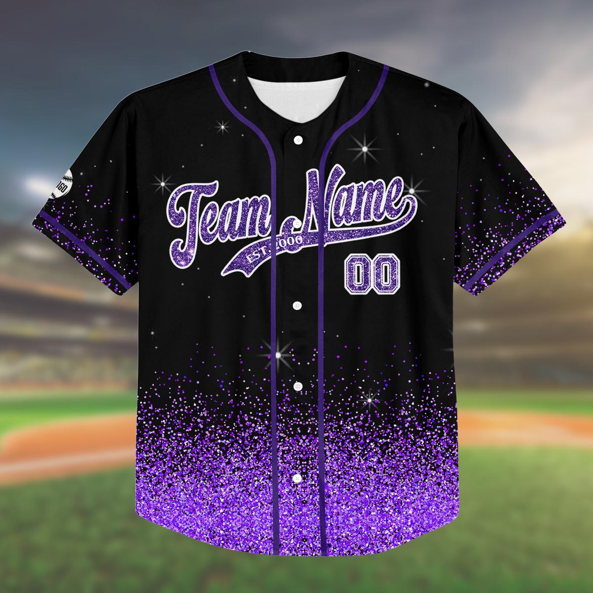 Custom Glitter Baseball Jersey Birthday Gift, Kids And Adults Sparkle Jersey, Personalized Name And Number, Purple Bling Shirt