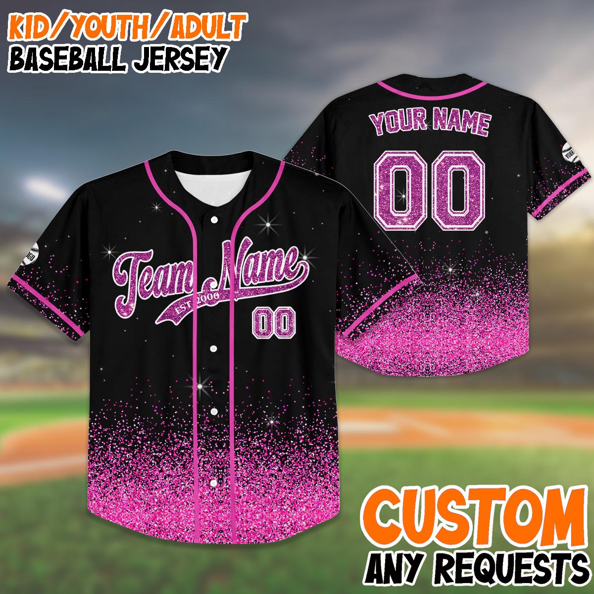 Custom Team Baseball Jersey for Kids Youth Adult| Matching Glitter Shirt| Personalized Team Outfit for Groups| Matching Family Outfit