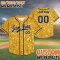 Custom Gold Glitter Baseball Jersey, Personalized Name And Number Shirt, Sparkly Jersey for Kids And Adults, Birthday or Team Gift