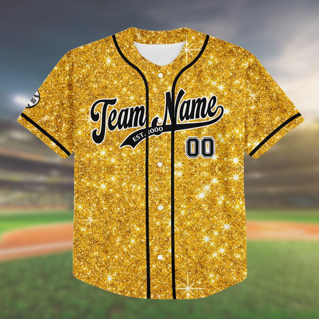 Custom Gold Glitter Baseball Jersey, Personalized Name And Number Shirt, Sparkly Jersey for Kids And Adults, Birthday or Team Gift