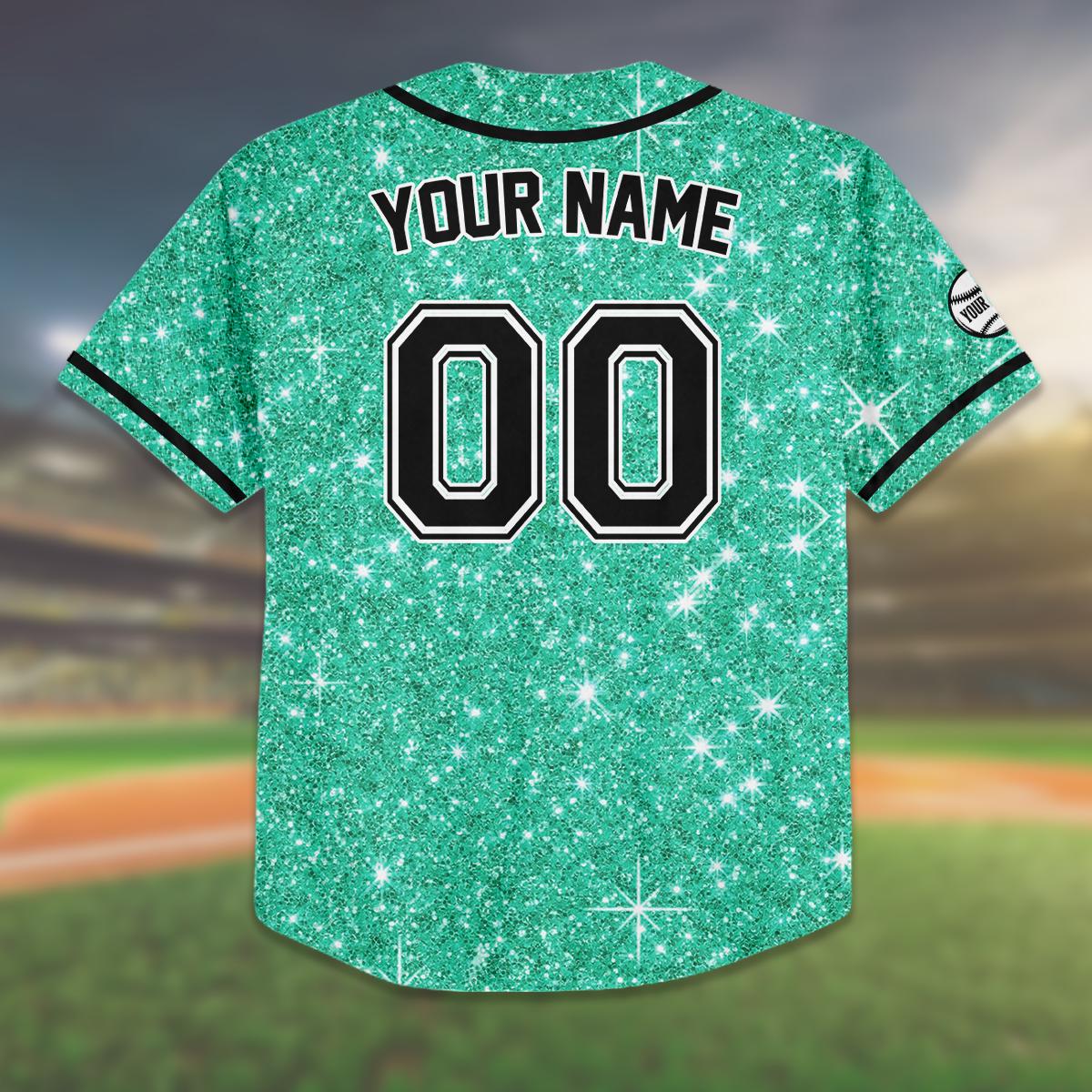 Custom Green Glitter Baseball Jersey, Personalized Sparkle Jersey for Kids And Adults, Name And Number Shirt, Fun Birthday Gift