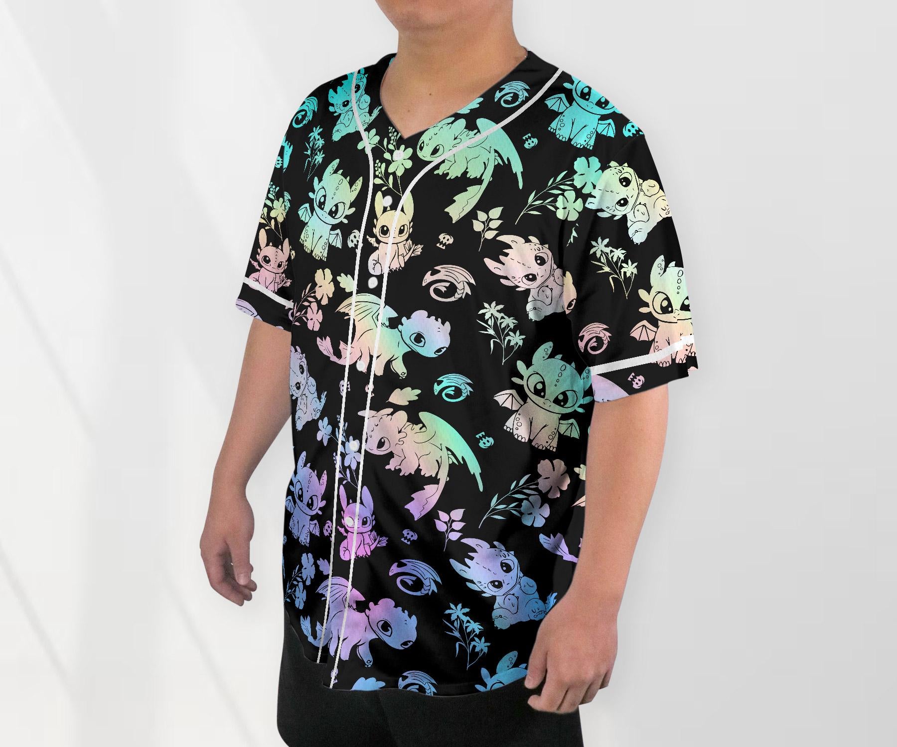 Toothless Baseball Jersey Shirt, Cute Dragon Button Up Shirt, Pastel Dragon Jersey Gift for Adults, Unisex Dragon Shirt