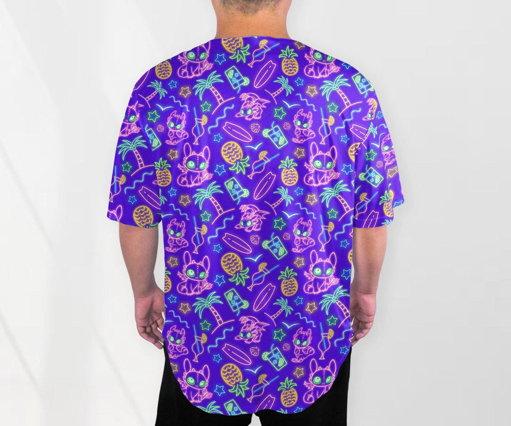 Toothless Baseball Jersey Shirt, Neon Dragon Button Up Shirt, Tropical Beach Style Jersey Gift for Adults, Unisex Dragon Shirt