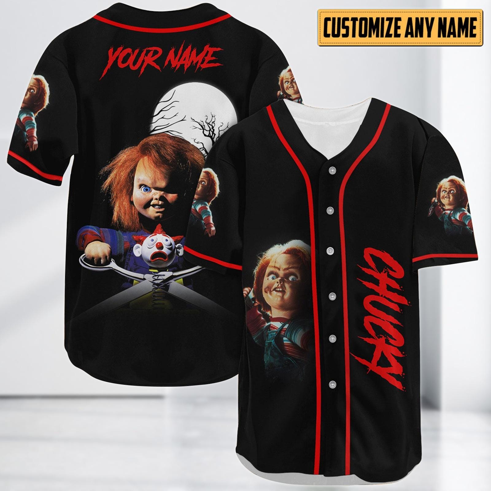 Chucky Baseball Jersey, Halloween Horror Jersey Shirt, Child’s Play Scary Baseball Shirt, Halloween Kids Jersey Gift