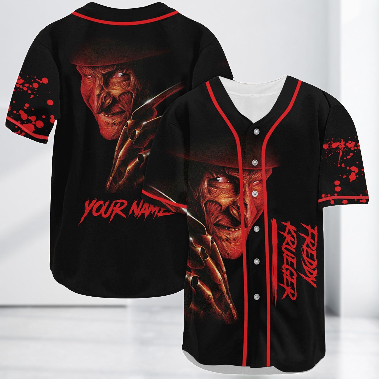 Custom Freddy Krueger Baseball Jersey, Halloween Horror Shirt, Scary Movie Jersey Shirt, Halloween Gift For Kids