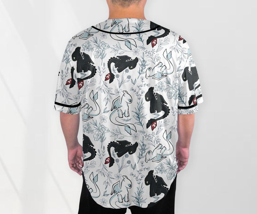 Toothless Baseball Jersey Shirt, Light Fury Dragon Button Up Shirt, Cute Dragon Gift for Adults, Unisex Fantasy Jersey, Toothless Shirt Gift