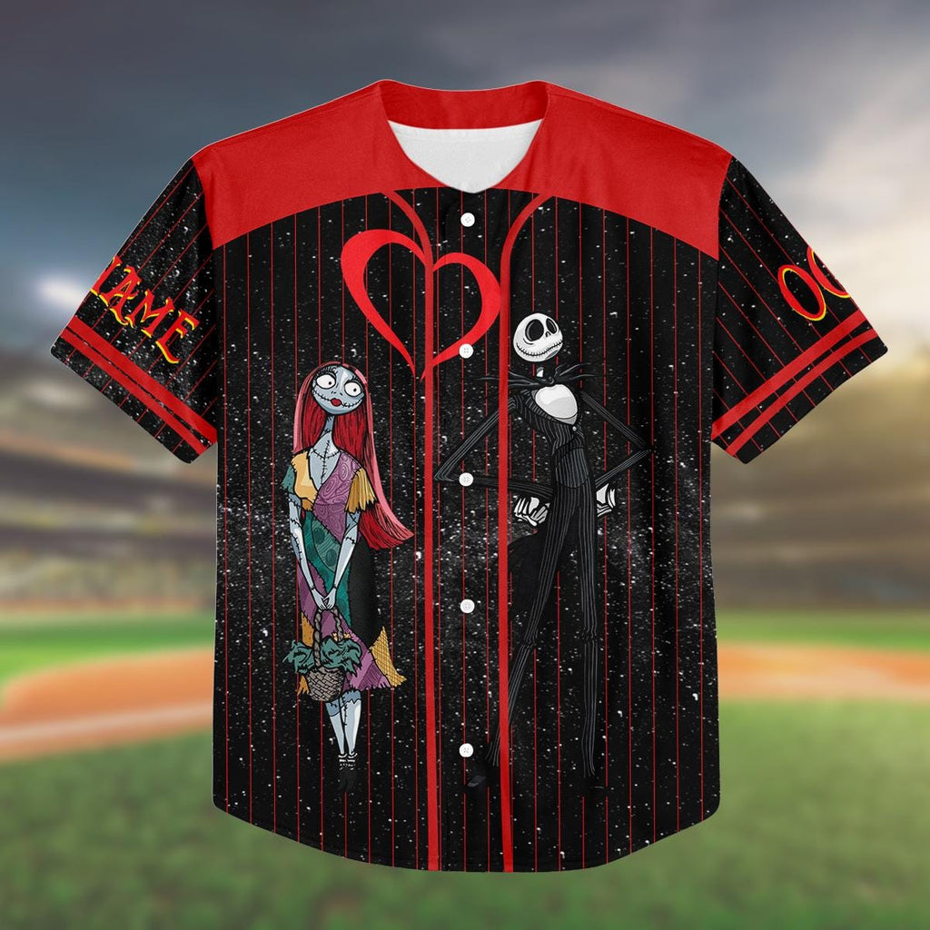 Custom Halloween Couple Baseball Jersey, Jack Sally Love Jersey, Matching Nightmare Shirt, Personalized Gift for Him Her
