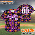 Custom Purple Halloween Baseball Jersey, Kids Youth Adult Shirt, Pumpkin Floral Spooky Outfit, Family Matching Costume Gift