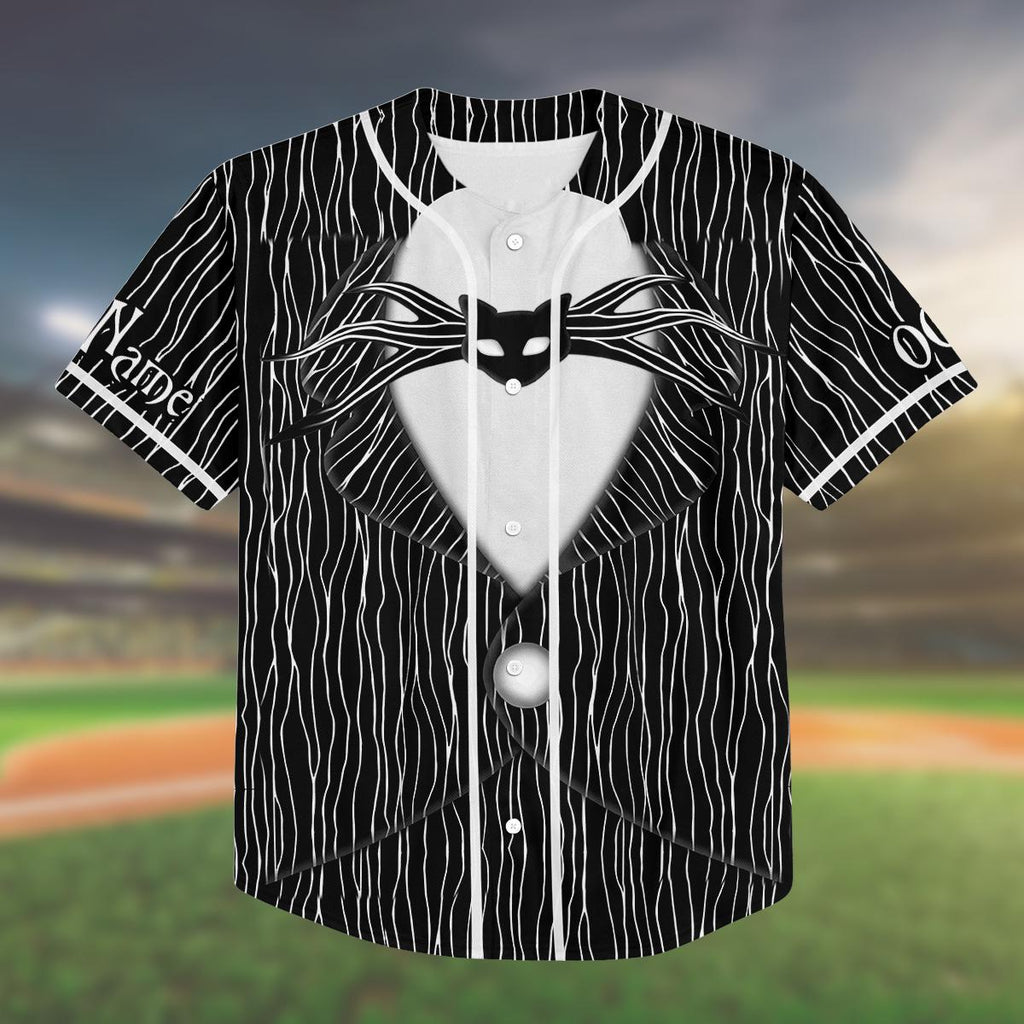 Custom Halloween Baseball Jersey, Jack Skeleton Costume Shirt, Nightmare Theme, Kids Youth Adult Matching Outfit, Spooky Jersey