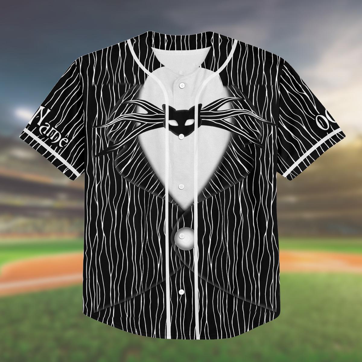 Custom Halloween Baseball Jersey, Jack Skeleton Costume Shirt, Nightmare Theme, Kids Youth Adult Matching Outfit, Spooky Jersey