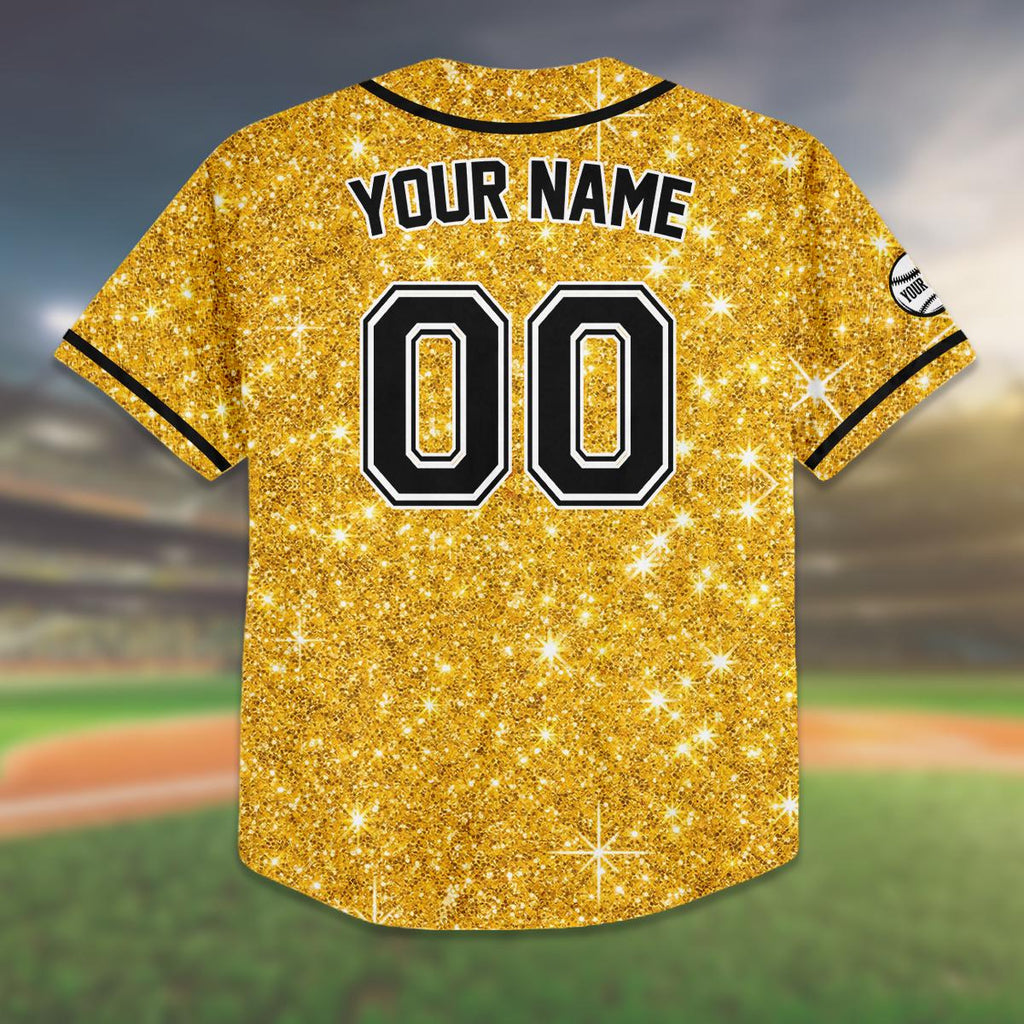 Custom Gold Glitter Baseball Jersey, Personalized Name And Number Shirt, Sparkly Jersey for Kids And Adults, Birthday or Team Gift